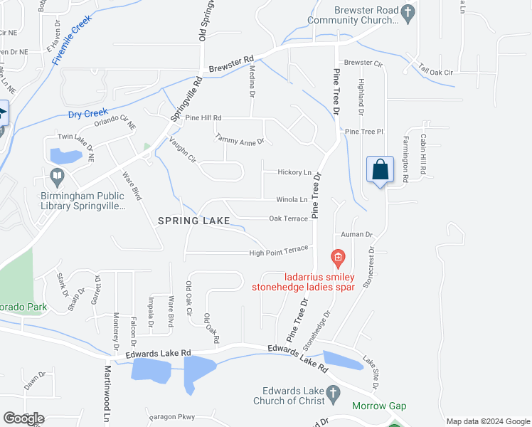 map of restaurants, bars, coffee shops, grocery stores, and more near 1400 Oak Terrace in Birmingham
