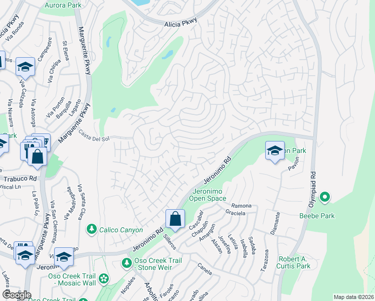 map of restaurants, bars, coffee shops, grocery stores, and more near 23978 Calle Alonso in Mission Viejo