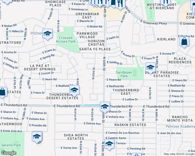 map of restaurants, bars, coffee shops, grocery stores, and more near 14202 North 64th Street in Scottsdale