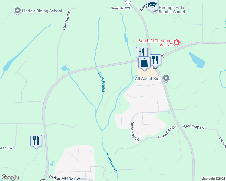 map of restaurants, bars, coffee shops, grocery stores, and more near 3107 Claridge Drive Southwest in Conyers