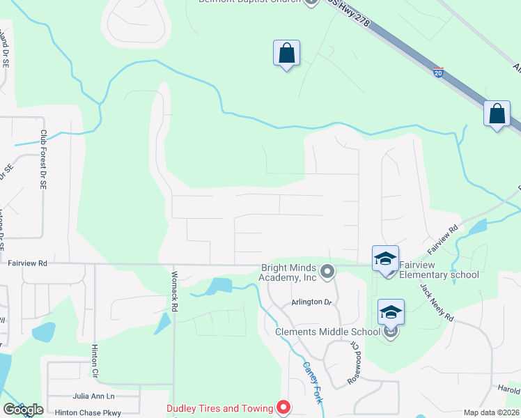 map of restaurants, bars, coffee shops, grocery stores, and more near 43 Windcrest Drive in Covington