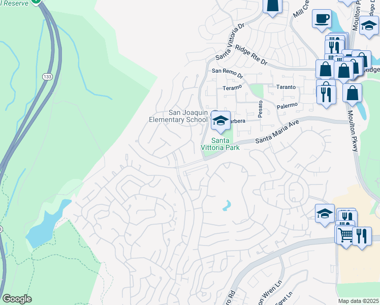 map of restaurants, bars, coffee shops, grocery stores, and more near 5011 Duverney in Laguna Woods