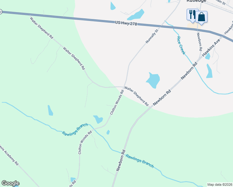 map of restaurants, bars, coffee shops, grocery stores, and more near 1502-1504 Chilton Wood Road in Rutledge