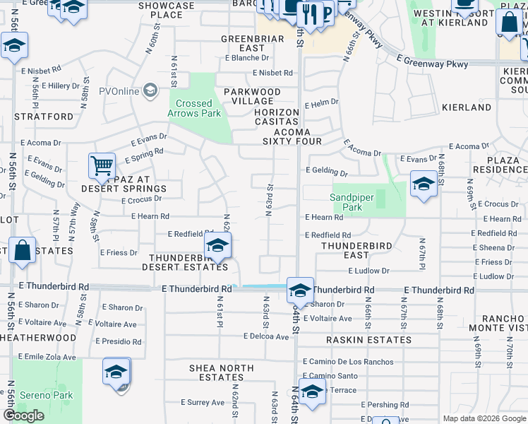 map of restaurants, bars, coffee shops, grocery stores, and more near 6241 East Hearn Road in Scottsdale