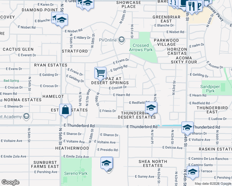 map of restaurants, bars, coffee shops, grocery stores, and more near 5931 East Hearn Road in Scottsdale
