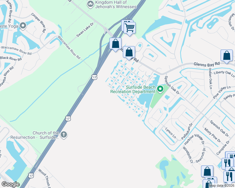 map of restaurants, bars, coffee shops, grocery stores, and more near 8862 Cloister Drive in Myrtle Beach