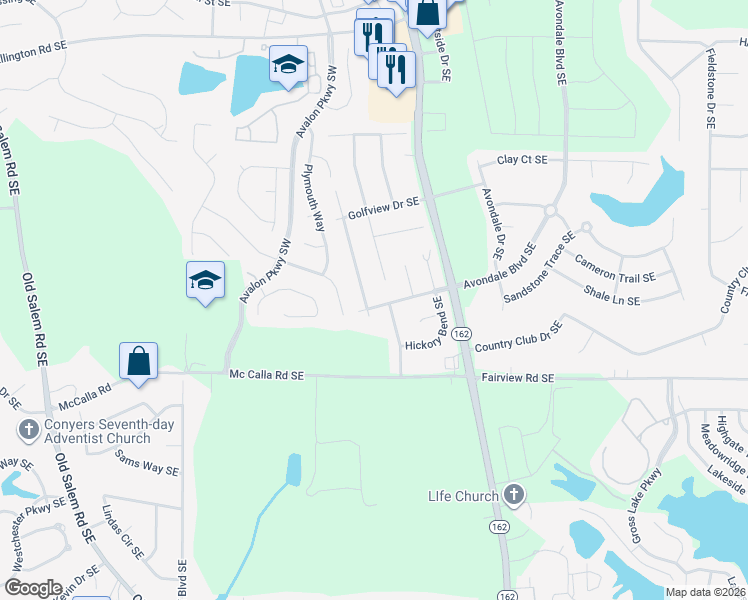 map of restaurants, bars, coffee shops, grocery stores, and more near 2110 Country Walk Way Southeast in Conyers