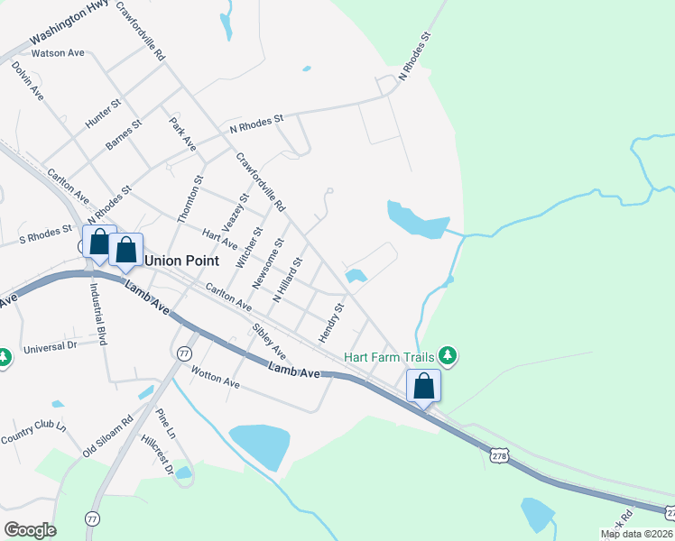 map of restaurants, bars, coffee shops, grocery stores, and more near 109 Crawfordville Road in Union Point