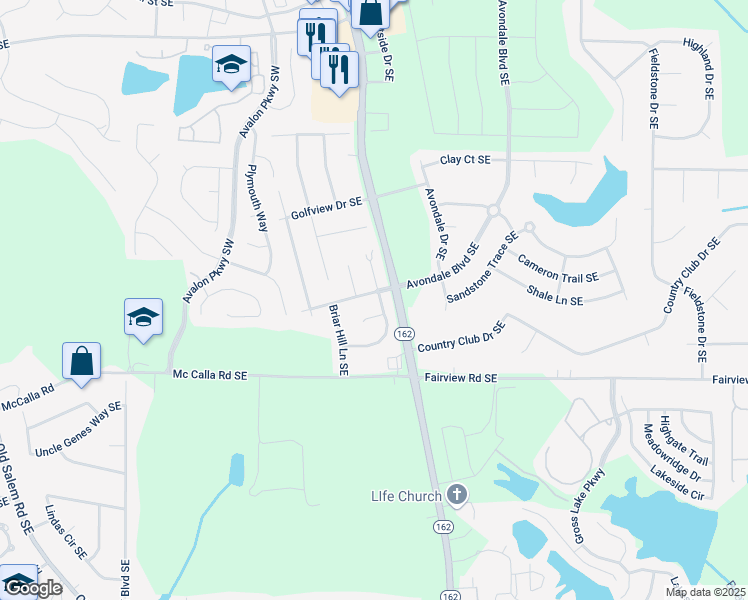 map of restaurants, bars, coffee shops, grocery stores, and more near 2145 Country Walk Way Southeast in Conyers