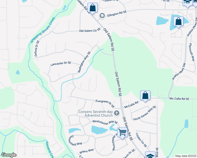 map of restaurants, bars, coffee shops, grocery stores, and more near 3104 Brombley Drive Southeast in Conyers