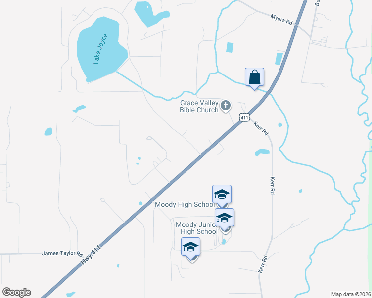 map of restaurants, bars, coffee shops, grocery stores, and more near 4027 Moody Parkway in Moody