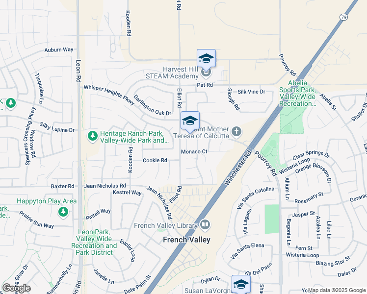 map of restaurants, bars, coffee shops, grocery stores, and more near 34805 Heritage Oaks Court in Winchester