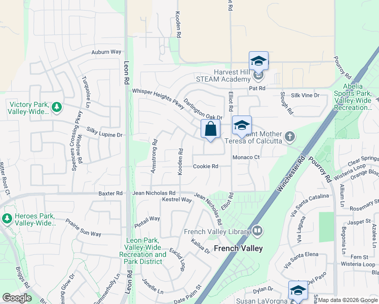 map of restaurants, bars, coffee shops, grocery stores, and more near 34715 Meadow Willow Street in Winchester