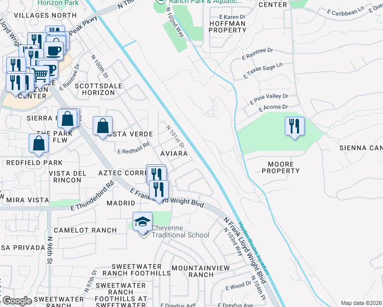 map of restaurants, bars, coffee shops, grocery stores, and more near 10080 East Sheena Drive in Scottsdale