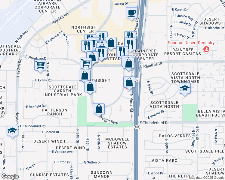 map of restaurants, bars, coffee shops, grocery stores, and more near 14321 N 87th St in Scottsdale