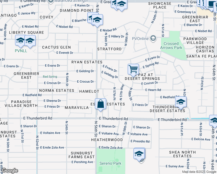 map of restaurants, bars, coffee shops, grocery stores, and more near 5723 East Estrid Avenue in Scottsdale