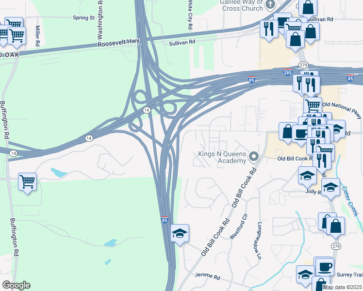 map of restaurants, bars, coffee shops, grocery stores, and more near 3140 Godby Road in College Park