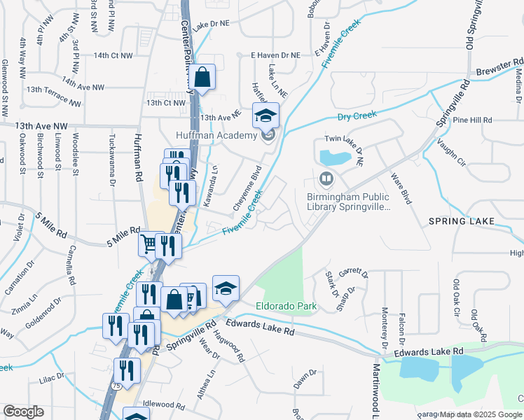 map of restaurants, bars, coffee shops, grocery stores, and more near 1063 Villa Rica Court in Birmingham