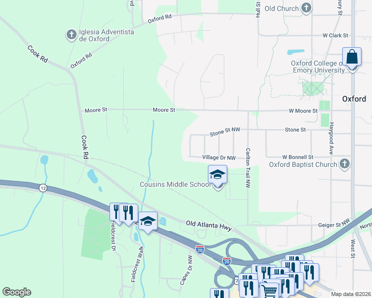 map of restaurants, bars, coffee shops, grocery stores, and more near 9240 Cedar Ridge Drive Northwest in Covington