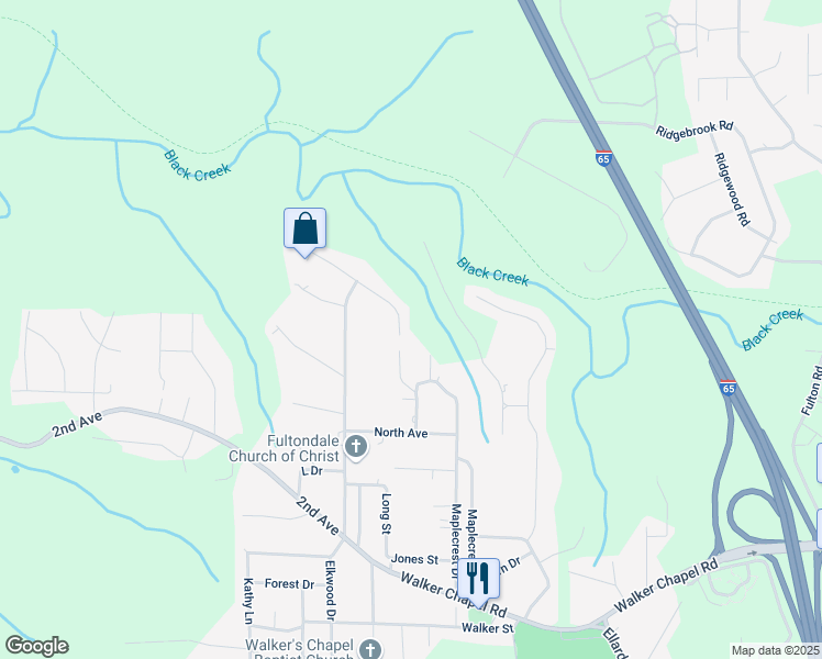 map of restaurants, bars, coffee shops, grocery stores, and more near 2801 Debra Drive in Fultondale