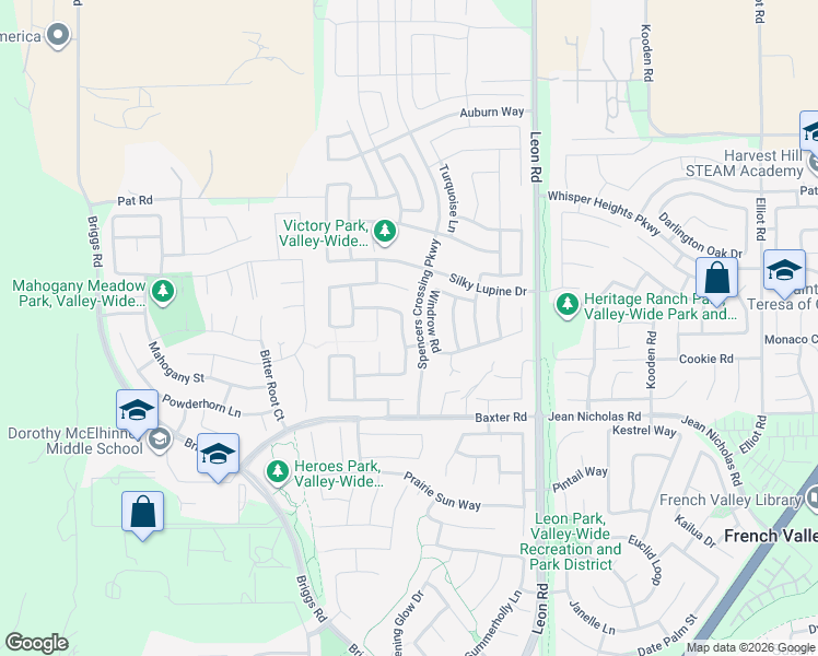 map of restaurants, bars, coffee shops, grocery stores, and more near 34859 Heartland Lane in Murrieta