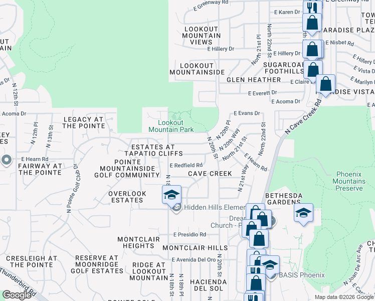 map of restaurants, bars, coffee shops, grocery stores, and more near 1821 East Hearn Road in Phoenix