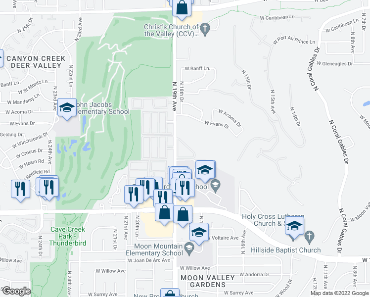 map of restaurants, bars, coffee shops, grocery stores, and more near 103 North 19th Avenue in Phoenix