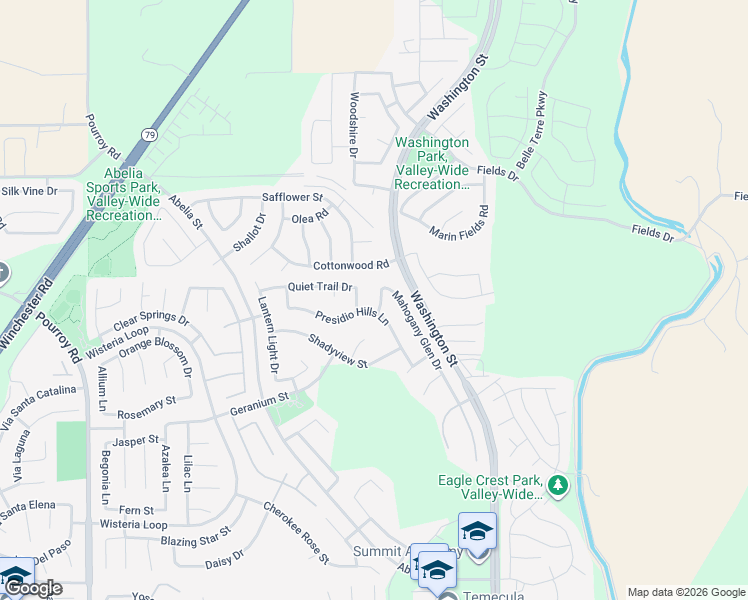 map of restaurants, bars, coffee shops, grocery stores, and more near 32738 Presidio Hills Lane in Winchester
