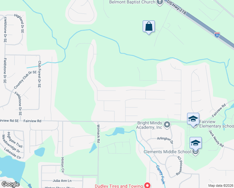map of restaurants, bars, coffee shops, grocery stores, and more near 30 Flowers Drive in Covington