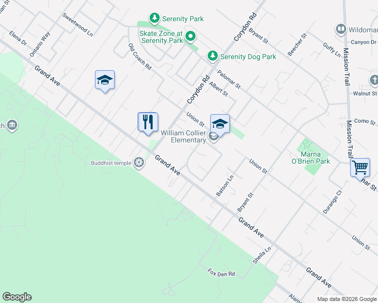 map of restaurants, bars, coffee shops, grocery stores, and more near 32845 Trailwood Court in Wildomar