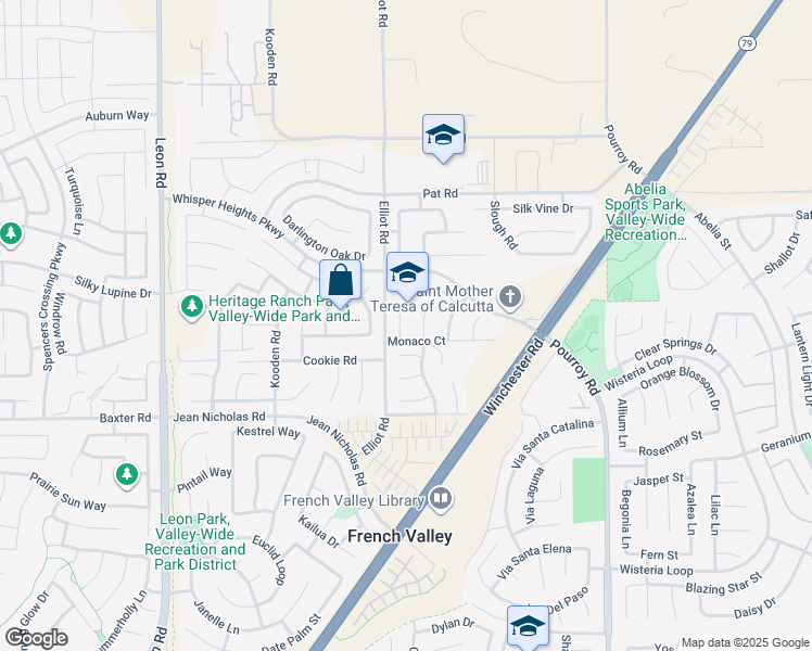 map of restaurants, bars, coffee shops, grocery stores, and more near 34800 Heritage Oaks Court in Winchester