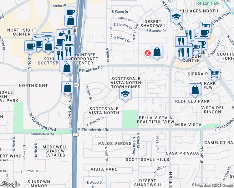 map of restaurants, bars, coffee shops, grocery stores, and more near 9090 East Gray Road in Scottsdale