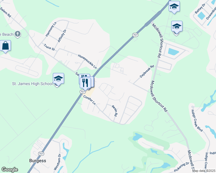 map of restaurants, bars, coffee shops, grocery stores, and more near 1191 Pollen Loop in Murrells Inlet
