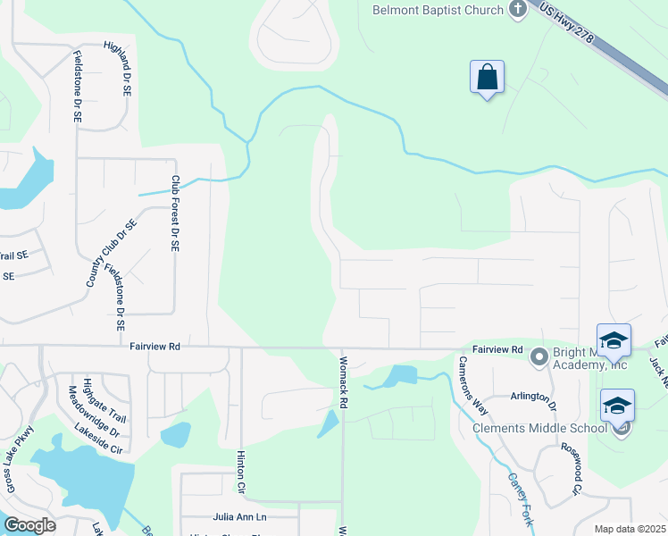 map of restaurants, bars, coffee shops, grocery stores, and more near 125 Flowers Drive in Covington