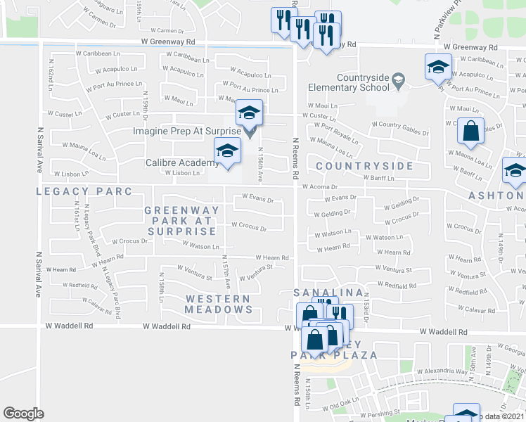 map of restaurants, bars, coffee shops, grocery stores, and more near 15570 West Gelding Drive in Surprise
