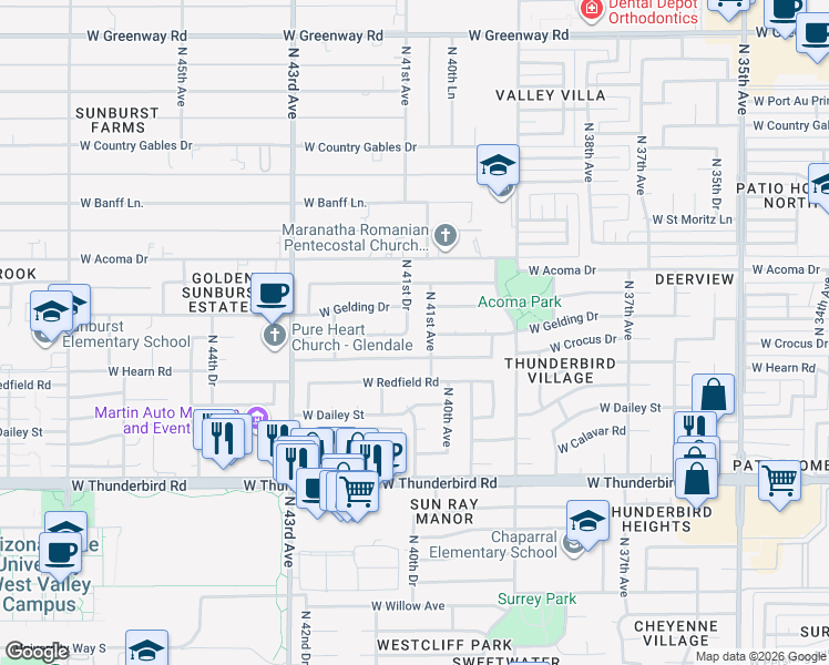 map of restaurants, bars, coffee shops, grocery stores, and more near 4102 West Hearn Road in Phoenix
