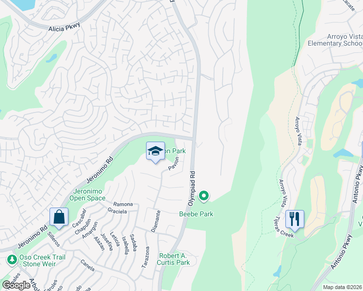 map of restaurants, bars, coffee shops, grocery stores, and more near 24041 Zancon in Mission Viejo