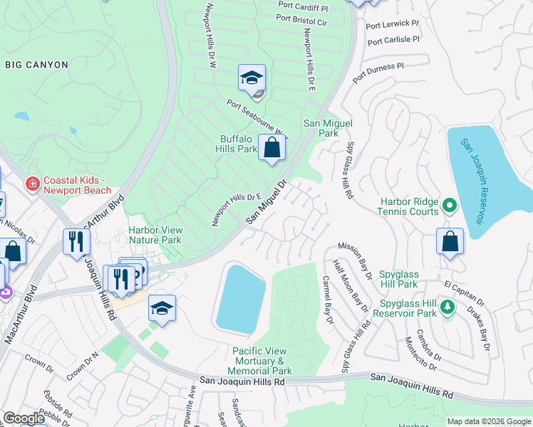 map of restaurants, bars, coffee shops, grocery stores, and more near 2011 Yacht Vindex in Newport Beach