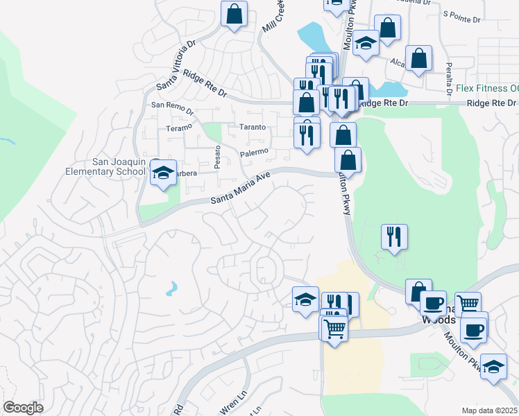 map of restaurants, bars, coffee shops, grocery stores, and more near 3054 Via Serena South in Laguna Woods