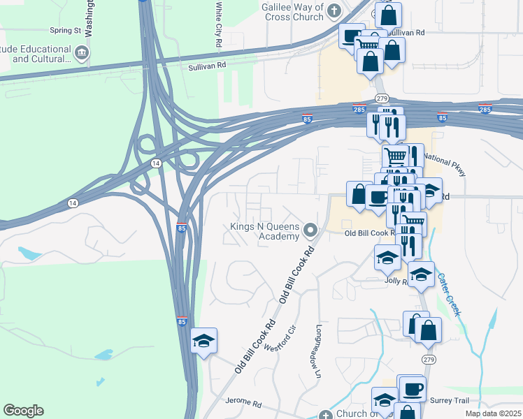map of restaurants, bars, coffee shops, grocery stores, and more near 3100 Godby Road in Atlanta