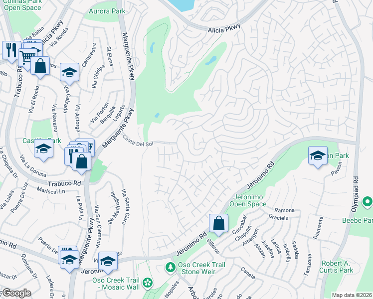 map of restaurants, bars, coffee shops, grocery stores, and more near 27806 Calle Marin in Mission Viejo