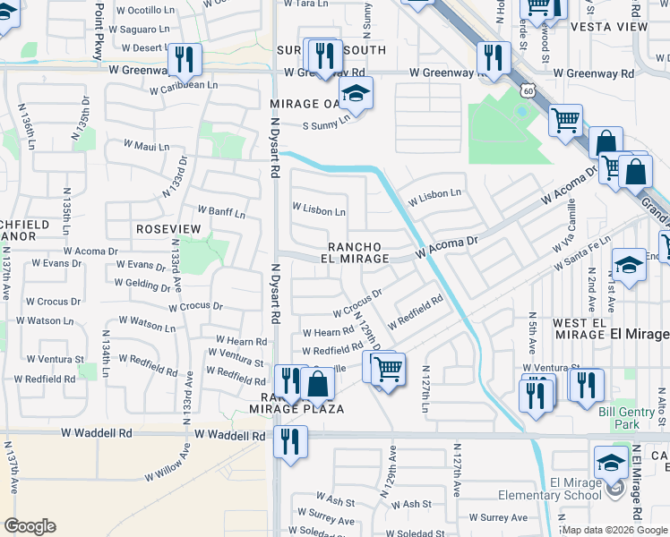 map of restaurants, bars, coffee shops, grocery stores, and more near 13001 West Evans Drive in El Mirage