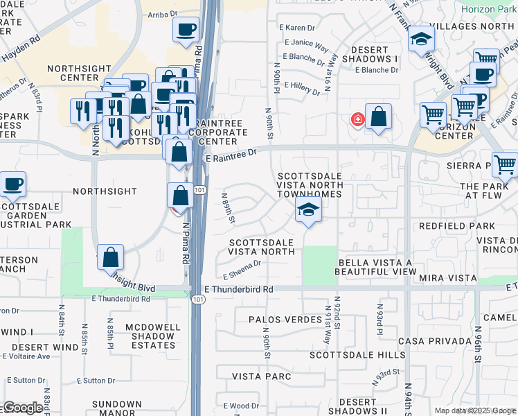 map of restaurants, bars, coffee shops, grocery stores, and more near 9019 East Conieson Road in Scottsdale