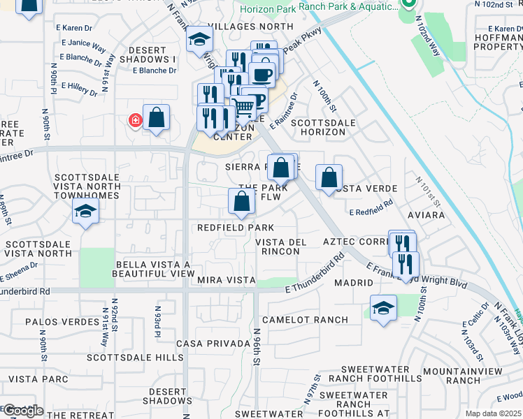 map of restaurants, bars, coffee shops, grocery stores, and more near 9642 East Palm Ridge Drive in Scottsdale