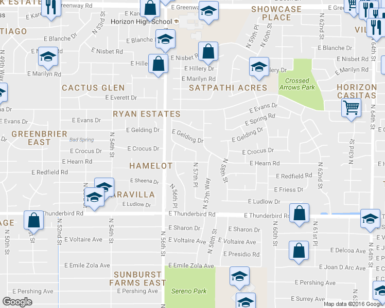 map of restaurants, bars, coffee shops, grocery stores, and more near 5723 East Estrid Avenue in Scottsdale