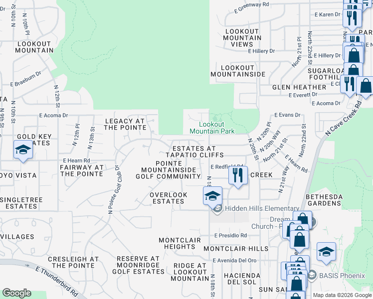 map of restaurants, bars, coffee shops, grocery stores, and more near 14202 North 17th Street in Phoenix