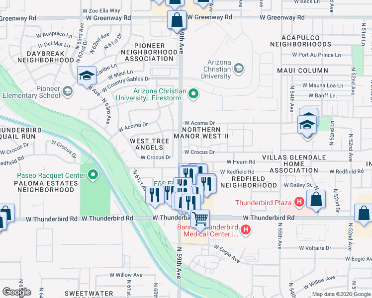 map of restaurants, bars, coffee shops, grocery stores, and more near 5832 West Hearn Road in Glendale