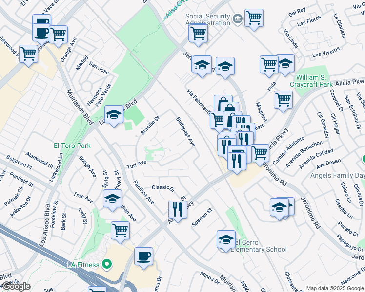 map of restaurants, bars, coffee shops, grocery stores, and more near 23842 Helsinki Street in Mission Viejo