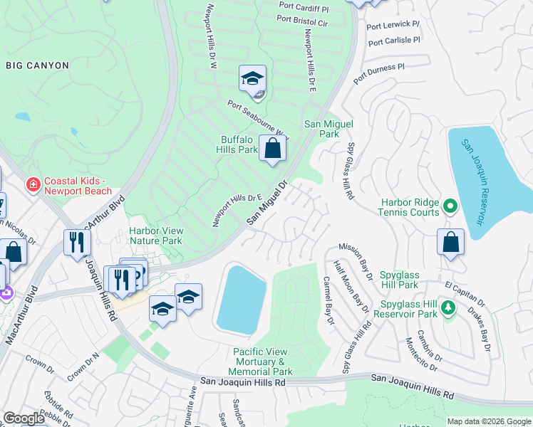 map of restaurants, bars, coffee shops, grocery stores, and more near 2011 Yacht Vindex in Newport Beach