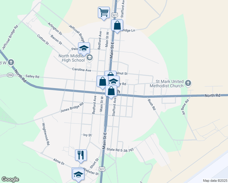map of restaurants, bars, coffee shops, grocery stores, and more near in North